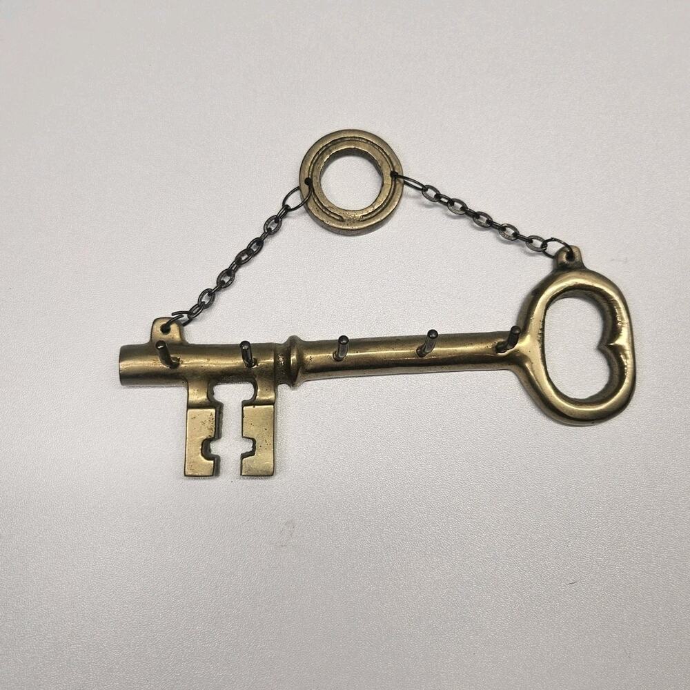Vintage Brass Wall Hanging Key Holder 5 Hooks MCM Boho Decor Brass Key Hanger